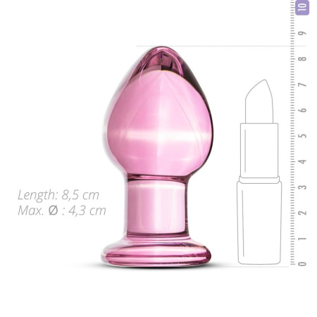 фото Розовая анальная пробка из стекла Gildo Pink Glass Buttplug No. 27  || фото Рожева анальна пробка зі скла Gildo Pink Glass Buttplug 