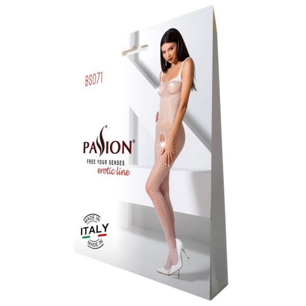 купить Бодистокинг Passion BS071 white, комбинезон на бретелях