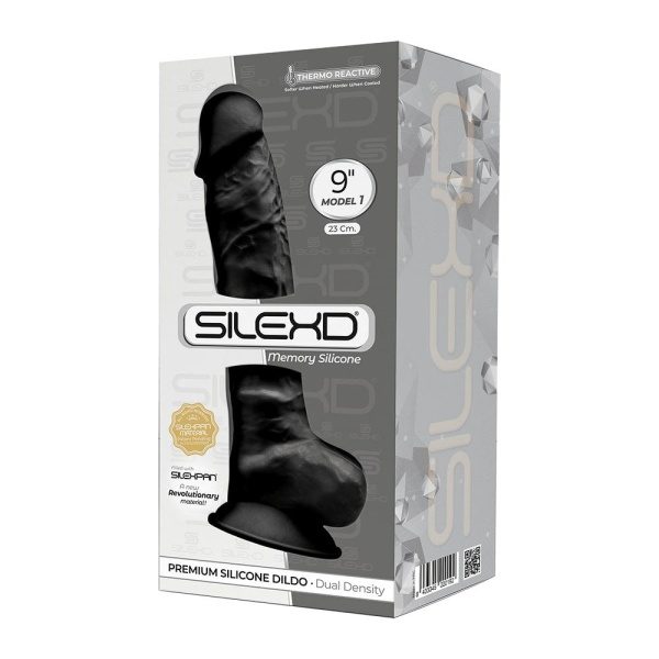 купить Фаллоимитатор SilexD Tomas Black (MODEL 1 size 9in), двухслойный, силикон+Silexpan, диаметр 4,9см