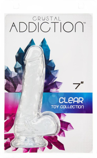 купить Прозрачный фаллоимитатор на присоске ADDICTION — Clear Dildo with Balls 7″, вибропуля в подарок