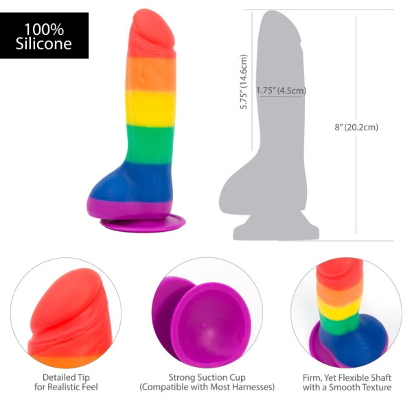купить Радужный фаллоимитатор ADDICTION - JUSTIN - 8" - RAINBOW, 20,3 см, силикон