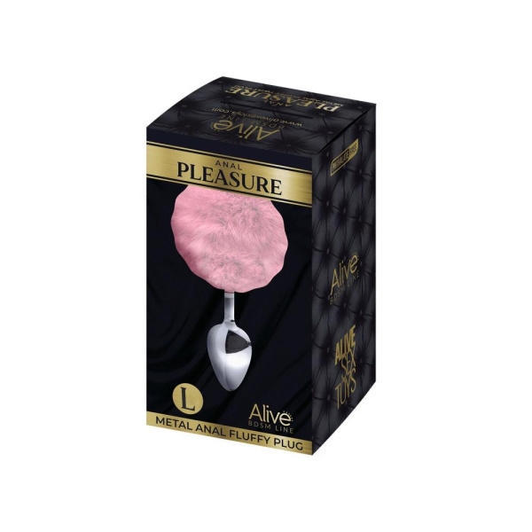 купити Металева анальна пробка Кролячий хвостик Alive Fluffy Plug L Pink, діаметр 3,9 см