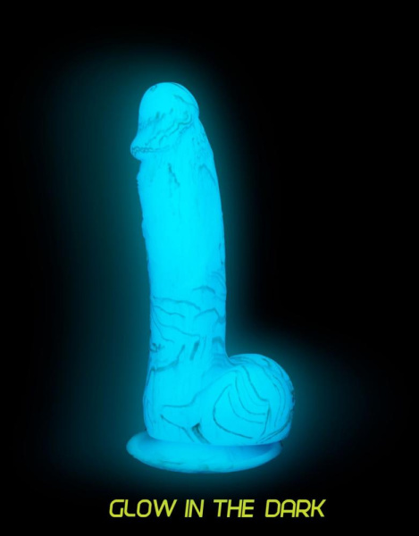 купить Светящийся в темноте фаллоимитатор ADDICTION - LUKE - 7.5" - BLUE G.I.D. /W PB, 19 см, силикон