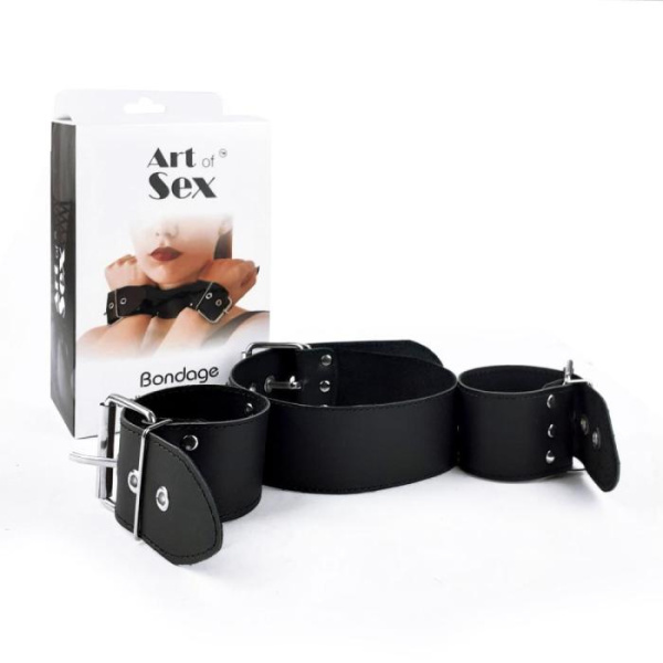 купить Ошейник с наручниками из натуральной кожи Art of Sex - Bondage Collar with Handcuffs