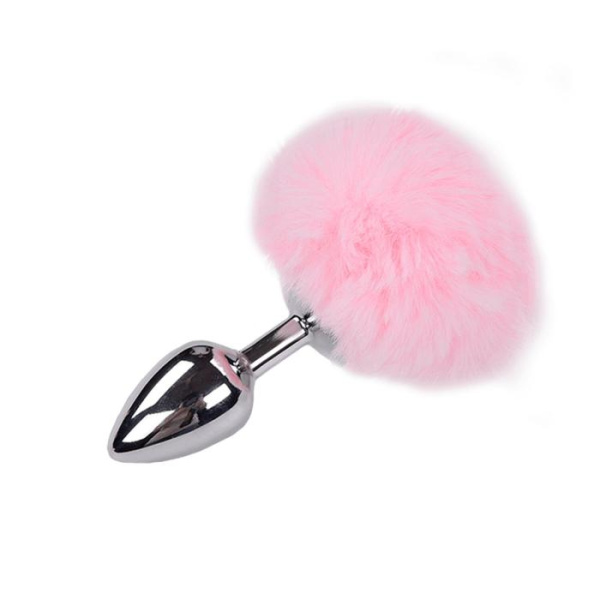 купити Металева анальна пробка Кролячий хвостик Alive Fluffy Plug M Pink, діаметр 3,4 см
