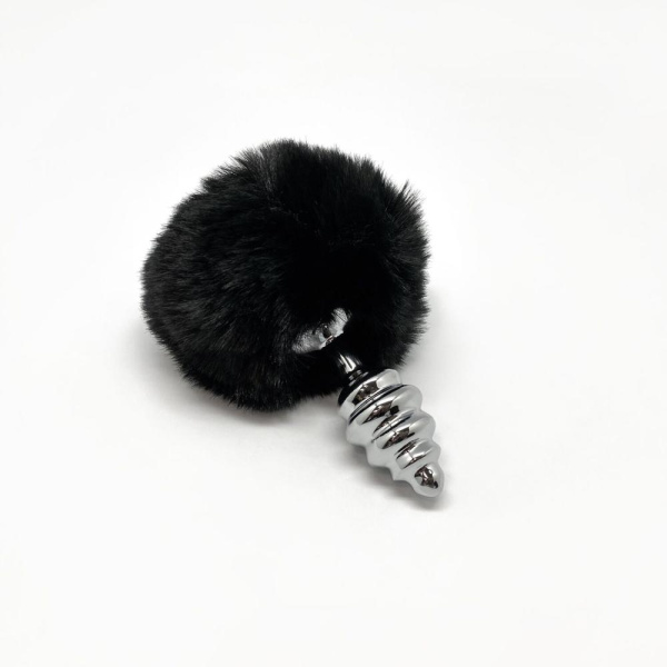 купити Металева анальна пробка Кролячий хвостик Alive Fluffy Twist Plug S Black, діаметр 2,9 см