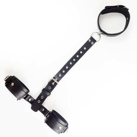 фото Фиксаторы для шеи и рук Art of Sex - Bondage Set из натуральной кожи, цвет черный  || фото Фіксатори для шиї та рук Art of Sex - Bondage Set з натуральної шкіри, колір чорний 