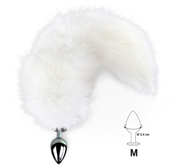 купить Металлическая анальная пробка с хвостом из натурального меха Art of Sex size M White fox