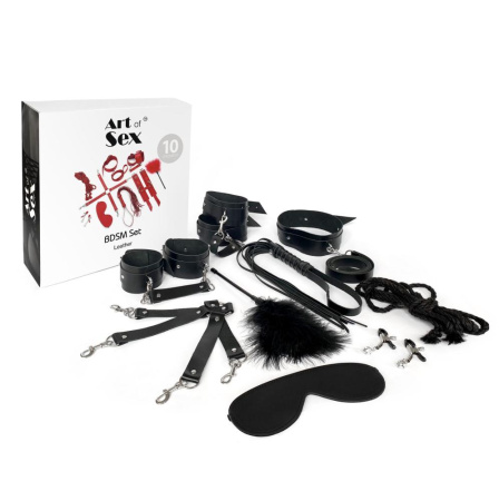 фото Набор Art of Sex - BDSM Set  Leather, 10 предметов, натуральная кожа, Черный  || фото Набір Art of Sex - BDSM Set Leather, 10 предметів, натуральна шкіра, Чорний 