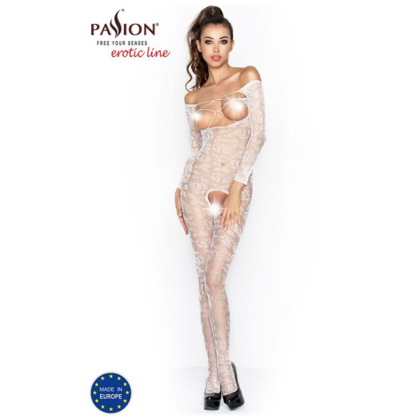 купить Бодистокинг Passion BS031 white, комбинезон с открытой грудью