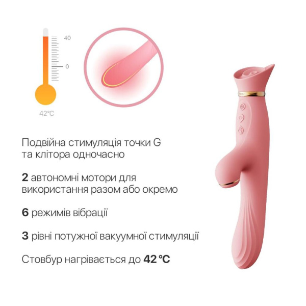 купити Вібратор з підігрівом та вакуумною стимуляцією клітора Zalo - ROSE Vibrator Strawberry Pink
