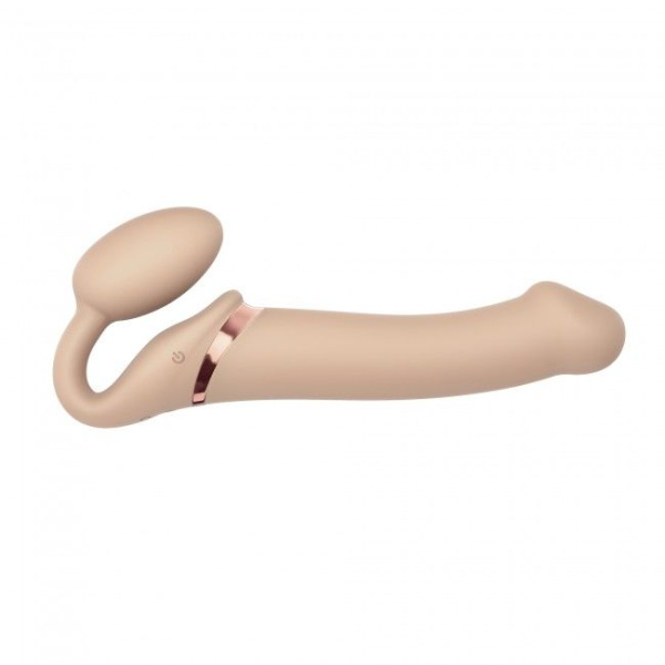 купить Безремневой страпон с вибрацией Strap-On-Me Vibrating Flesh L, диаметр 3,7см, пульт ДУ, регулируемый
