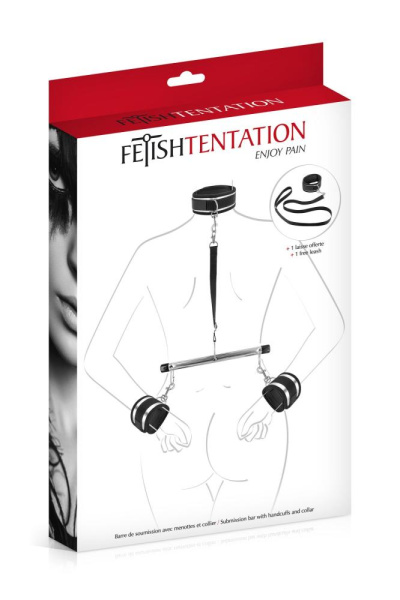 купить Фиксатор для рук и шеи с поводком Fetish Tentation Submission bar with handcuffs and collar