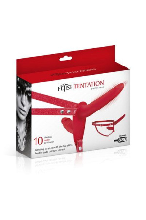 фото Двойной страпон с вибрацией Fetish Tentation Vibrating Strap-On with Double Dildo Red  || фото Подвійний страпон з вібрацією Fetish Tentation Vibrating Strap-On with Double Dildo Red 