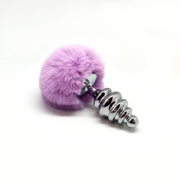 купити Металева анальна пробка Кролячий хвостик Alive Fluffy Twist Plug L Purple, діаметр 3,8 см