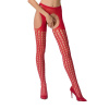 фото Эротические колготки-бодистокинг Passion S006 red, имитация чулок в крупную сетку и пояса