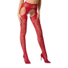 фото Эротические колготки-бодистокинг Passion S022 red, имитация цветочных чулочков и пояса для чулок