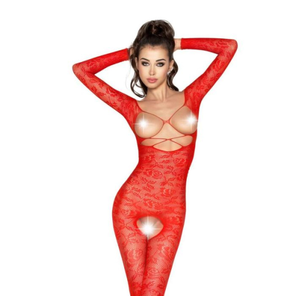 купити Бодістокінг Passion BS031 red, комбінезон з відкритими грудьми