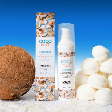 фото Массажное масло EXSENS Coconut 50мл разогревающее, без сахара, без парабенов, съедобное  || фото Масажна олія EXSENS Coconut 50 мл розігріває, без цукру, без парабенів, їстівне 