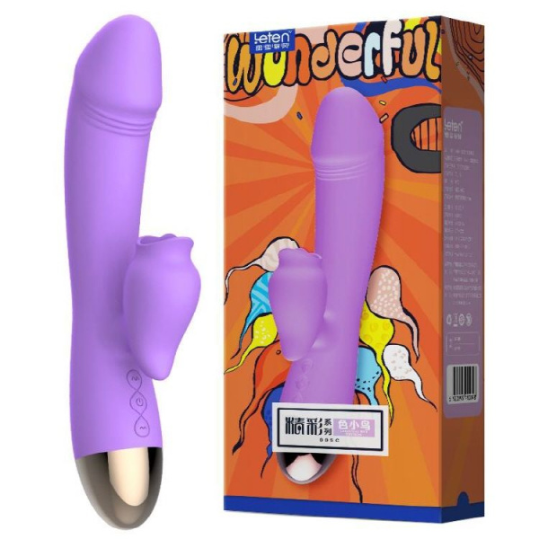 купить Вибратор-кролик с подогревом и шаловливым язычком для клитора Leten Wonderful Purple
