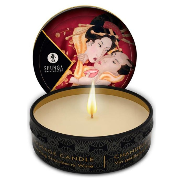 купить Массажная свеча Shunga Mini Massage Candle – Sparkling Strawberry Wine (30 мл) с афродизиаками