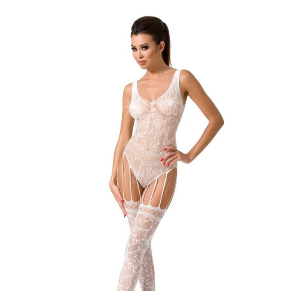 купить Бодистокинг Passion BS051 white, комбинезон, имитация чулок и боди