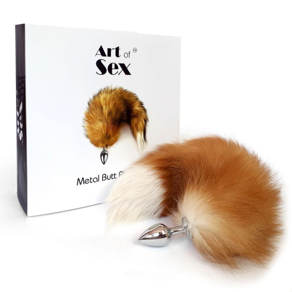 купить Металлическая анальная пробка с хвостом из натурального меха Art of Sex  size M Red fox