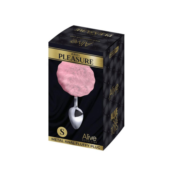 купити Металева анальна пробка Кролячий хвостик Alive Fluffy Plug S Pink, діаметр 2,8 см