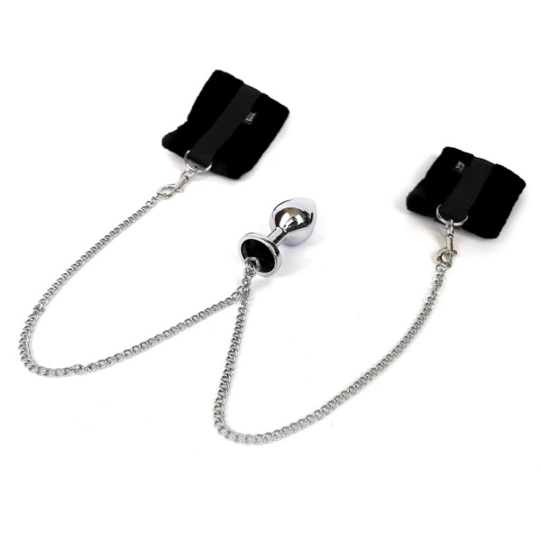 купить Наручники с металлической анальной пробкой Art of Sex Handcuffs with Metal Anal Plug  size M Black