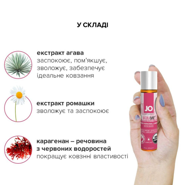 купить Смазка на водной основе System JO NATURALOVE Strawberry (30 мл) с экстрактом ромашки и листьев агавы