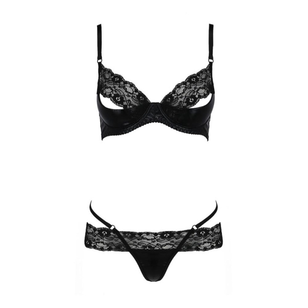 купить Комплект белья NORTH SET black XXL/XXXL - Passion Exclusive: лиф и трусики с элементами под латекс