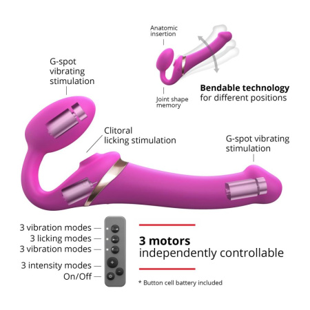 фото Безремневой вибрострапон с вакуумной стимуляцией Strap-On-Me MULTI ORGASM Fuchsia M, регулируемый  || фото Безремінний вібрострапон з вакуумною стимуляцією Strap-On-Me MULTI ORGASM Fuchsia M, регульований 