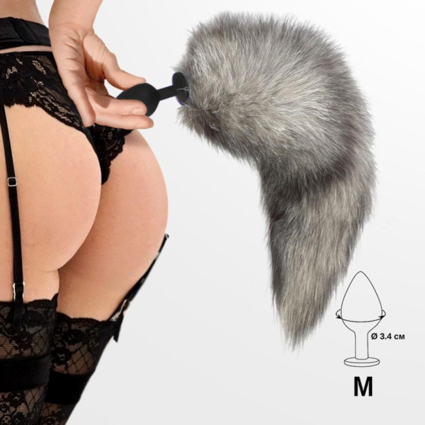 купить Силиконовая анальная пробка с хвостом из натурального меха Art of Sex size M Artctic fox