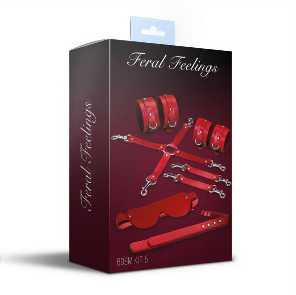 купить Набор Feral Feelings BDSM Kit 5 Red, наручники, поножи, коннектор, маска, паддл