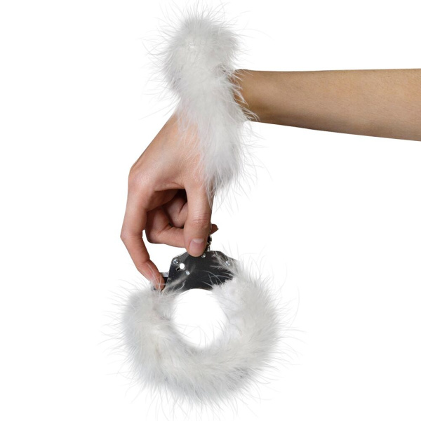 купить Наручники металлические Adrien Lastic Handcuffs White с белой пушистой отделкой