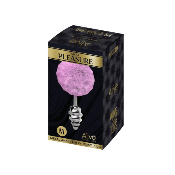 купити Металева анальна пробка Кролячий хвостик Alive Fluffy Twist Plug M Purple, діаметр 3,4 см