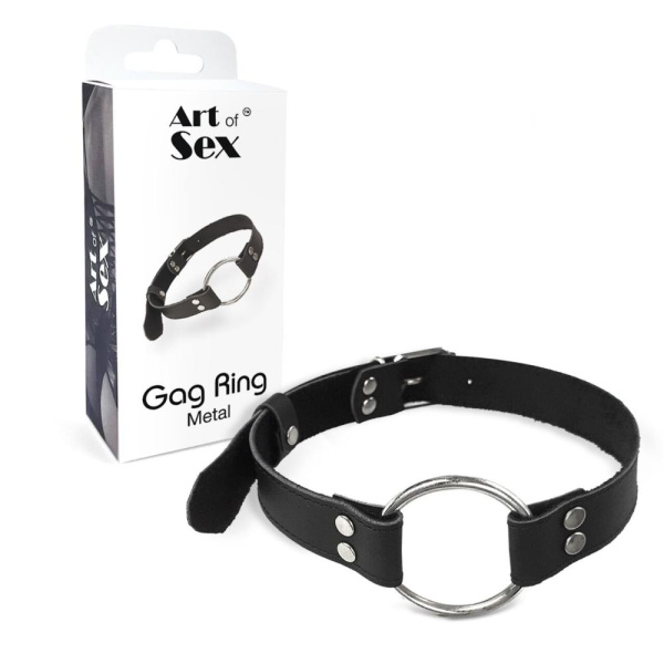 купить Кляп Металлическое кольцо из натуральной кожи Art of Sex - Gag Ring Metal, цвет Черный