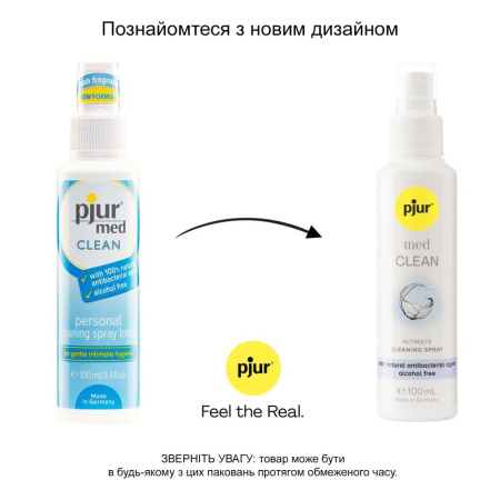 фото Очищающий спрей pjur med CLEAN 100 мл для нежной кожи и игрушек, антибактериальный  || фото Очищувальний спрей pjur med CLEAN 100 мл для ніжної шкіри та іграшок, антибактеріальний 