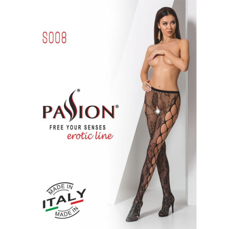 фото Эротические колготки-бодистокинг Passion S008 black, ажурные колготки с вырезом и лампасами-сеткой  || фото Еротичні колготки-бодістокінг Passion S008 black, ажурні колготки з вирізом та лампасами-сіткою 