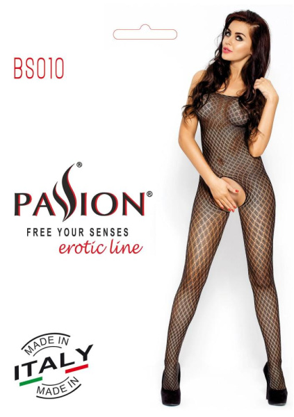 купити Бодістокінг Passion BS010 black, комбінезон, дрібна сіточка
