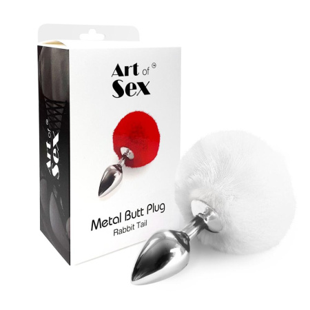 фото Металлическая анальная пробка М Art of Sex - Metal Butt plug Rabbit Tail, Белый  || фото Металевий анальний затор М Art of Sex - Metal Butt plug Rabbit Tail, Білий 