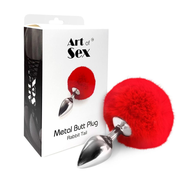 купить Металлическая анальная пробка М Art of Sex - Metal Butt plug Rabbit Tail, Красный