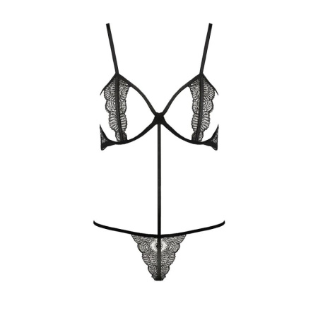 фото Комплект белья QUENTRIS BIKINI black L/XL - Passion Exclusive, стринги и полуоткрытый лиф  || фото Комплект білизни QUENTRIS BIKINI black L/XL - Passion Exclusive, стрінги і напіввідкритий ліф 