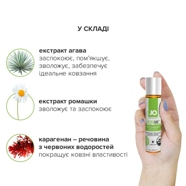 купити Змазка на водній основі System JO NATURALOVE — ORGANIC (30 мл) з екстрактом листя агави та ромашки