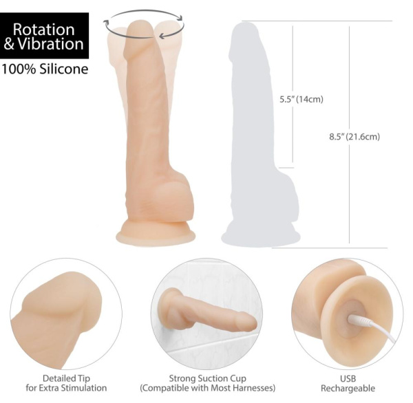 купить Фаллоимитатор с вибрацией и ротацией Naked ADDICTION James 8″ Rotating & Vibrating Dong, пульт ДУ, д