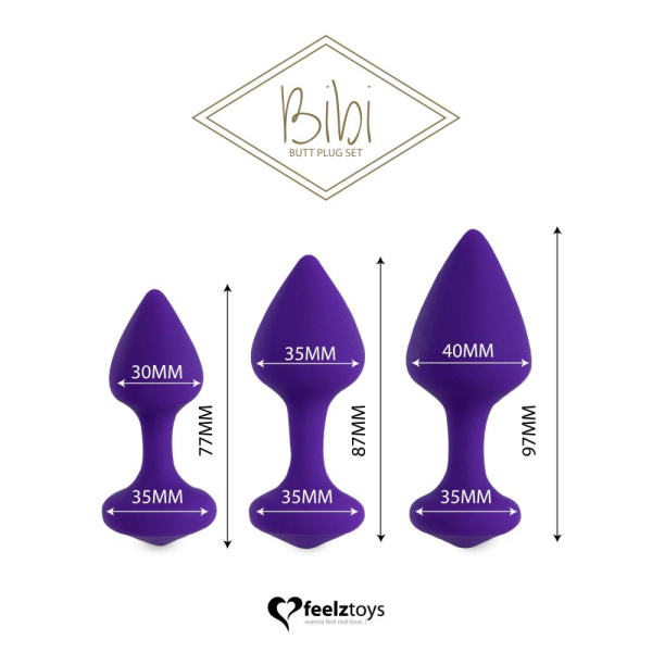 купить Набор силиконовых анальных пробок FeelzToys - Bibi Butt Plug Set 3 pcs Purple