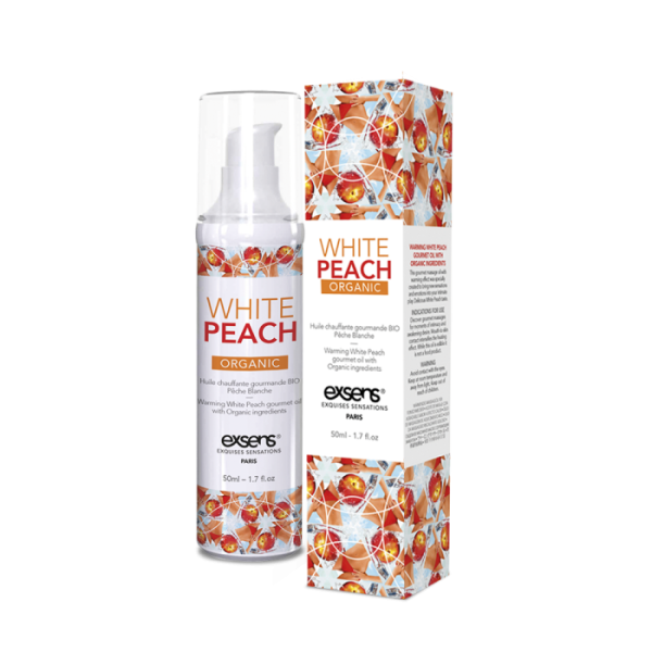 купить Массажное масло EXSENS Organic White Peach 50 мл разогревающее, без сахара, без парабенов, съедобное