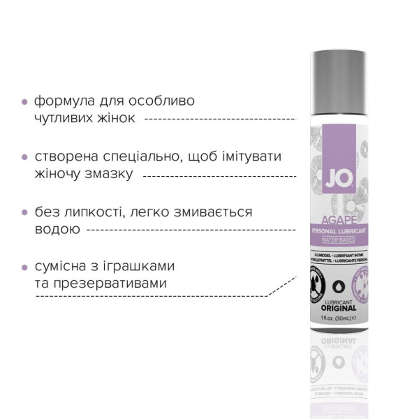 купить Смазка на водной основе System JO AGAPE - ORIGINAL (30 мл) без глицерина, гликоля и парабенов