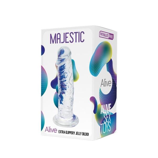 купить Прозрачный фаллоимитатор Alive Jelly Dildo Majestic, ТПЕ, присоска, диаметр 3.7см, длина 14.7см