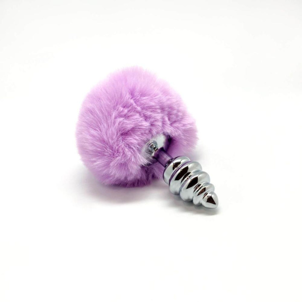 купити Металева анальна пробка Кролячий хвостик Alive Fluffy Twist Plug S Purple, діаметр 2,9 см